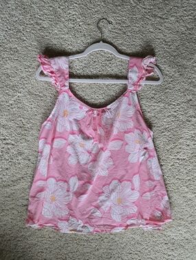 Draper James Size M Womens Pink Floral Top Cotton Blend Sleeveless Tank Blouse